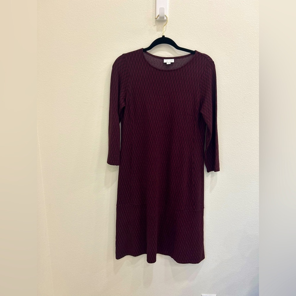 J. Jill Ponte Knit burgundy harlequin diamond shift sweater dress XS fall office